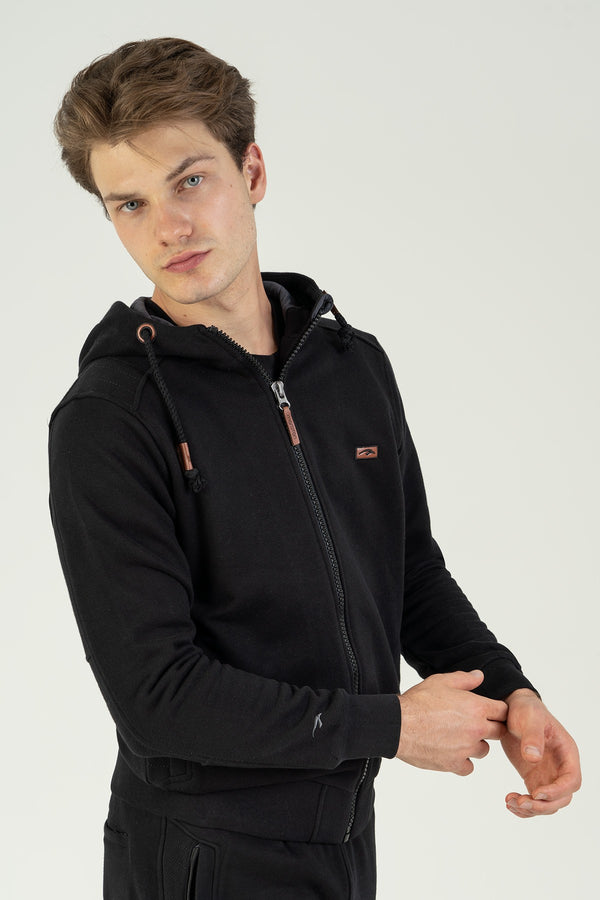 Regular Erkek Kapüşonlu Siyah Tracktop