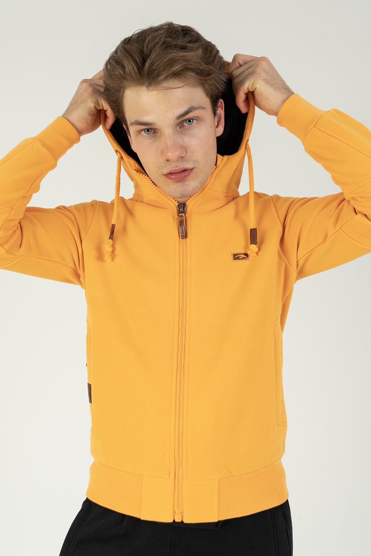 Regular Erkek Kapüşonlu Koyu Sarı Tracktop