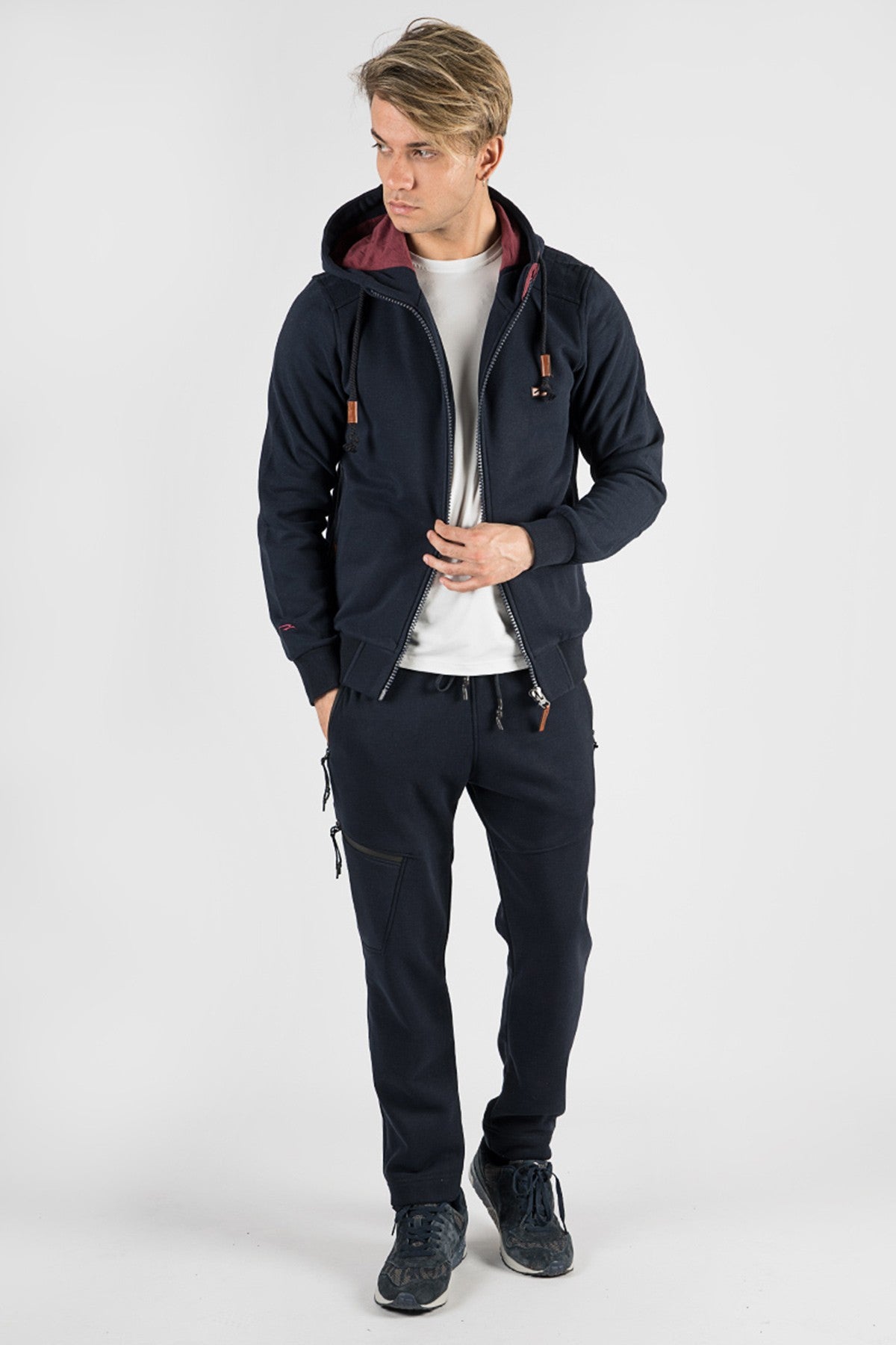 Regular Erkek Kapüşonlu Lacivert Tracktop