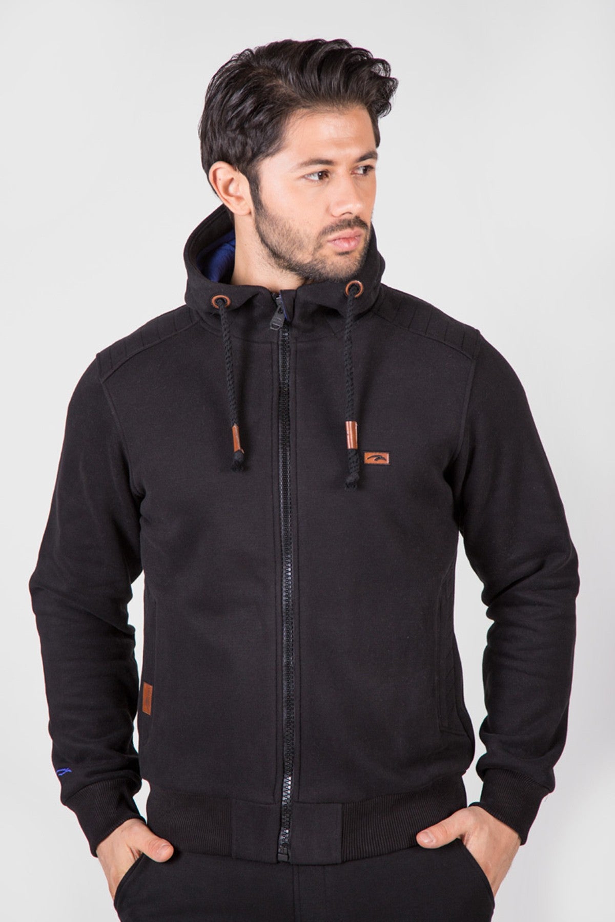 Regular Erkek Kapüşonlu Siyah Tracktop