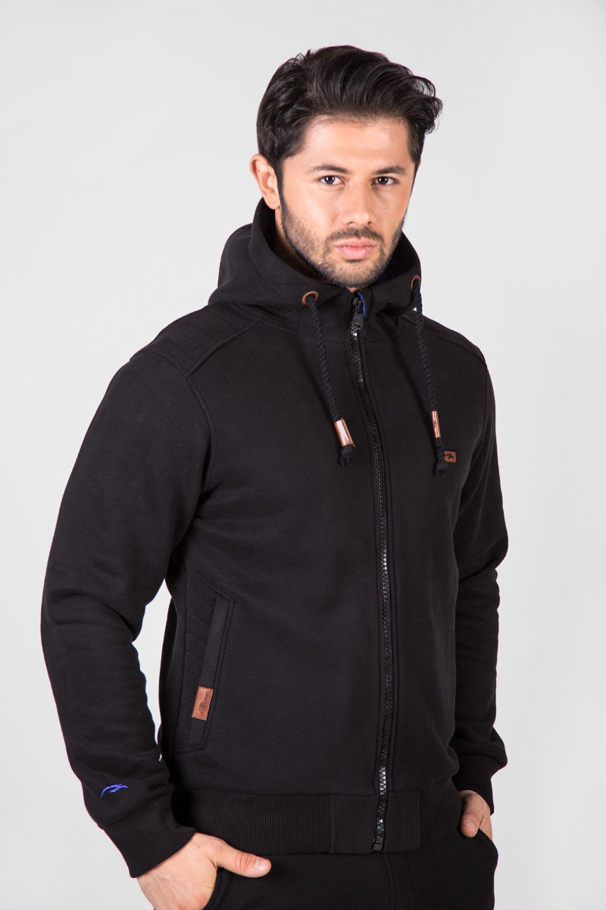 Regular Erkek Kapüşonlu Siyah Tracktop
