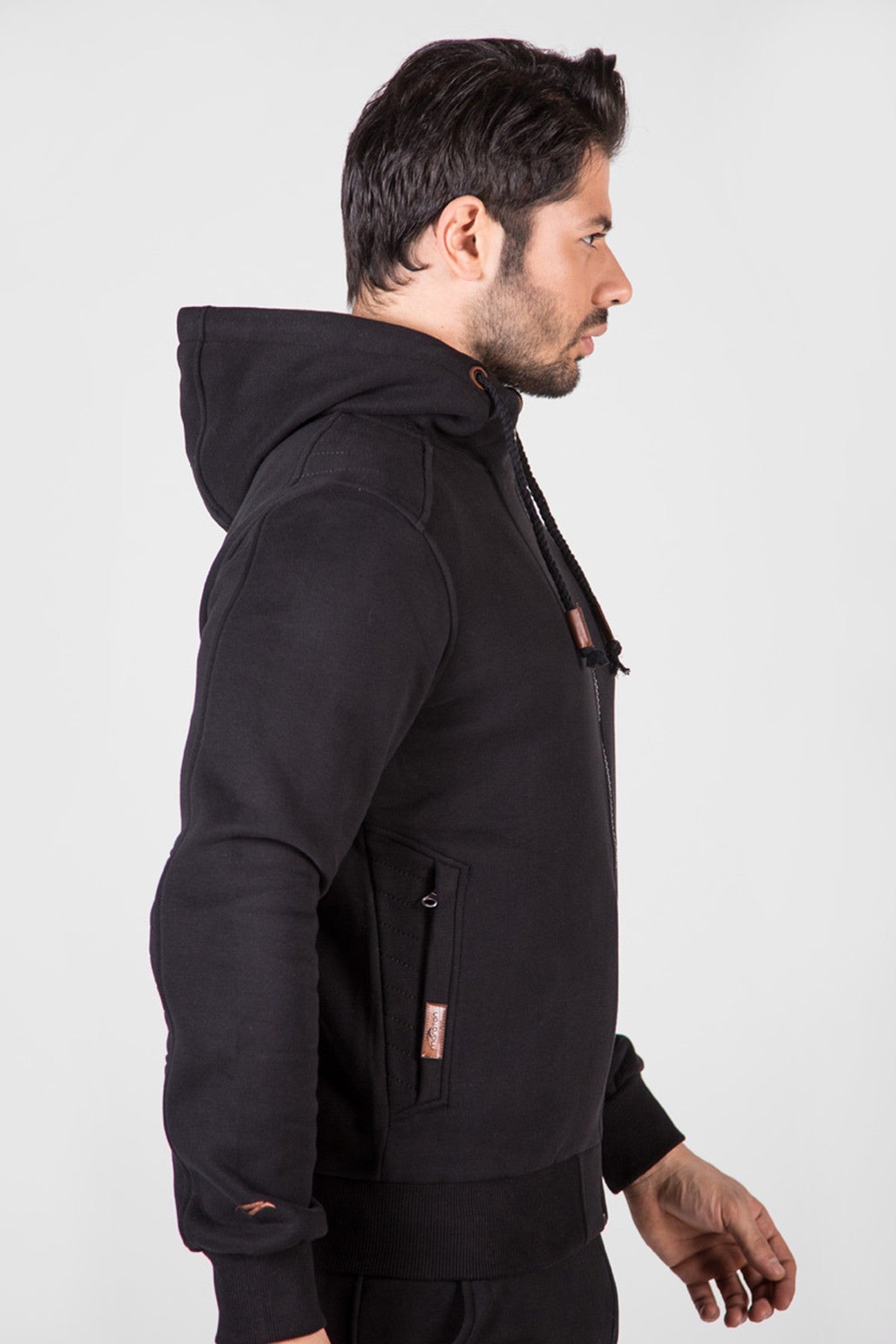 Regular Erkek Kapüşonlu Siyah Tracktop