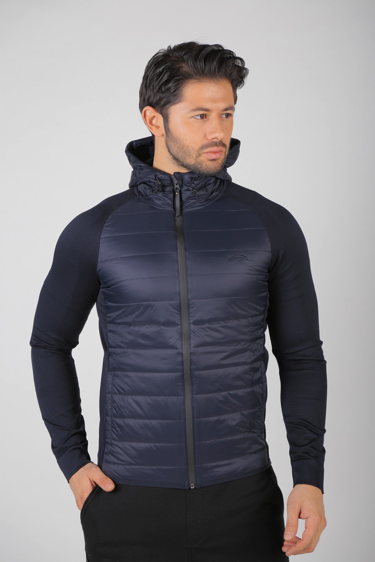 SlimFit Erkek Kapüşonlu Lacivert Ceket