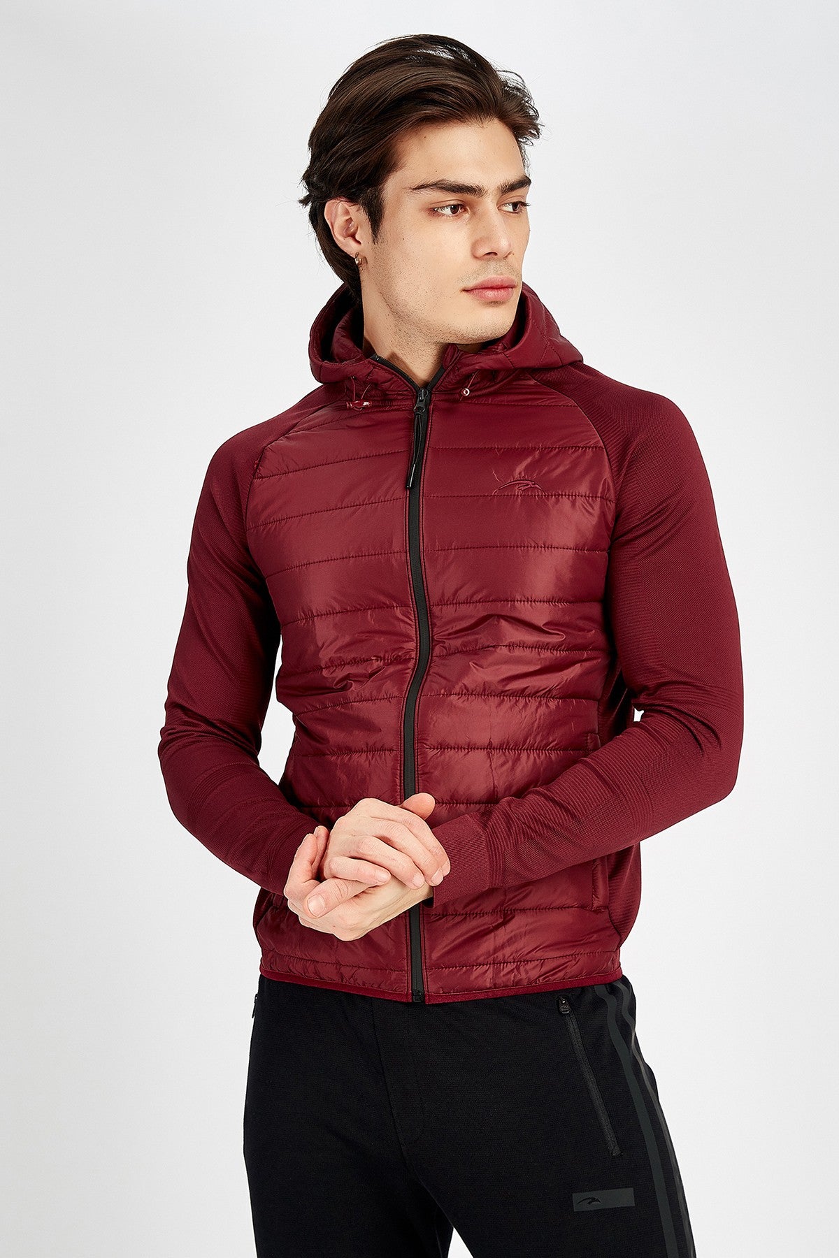SlimFit Erkek Kapüşonlu Bordo Ceket