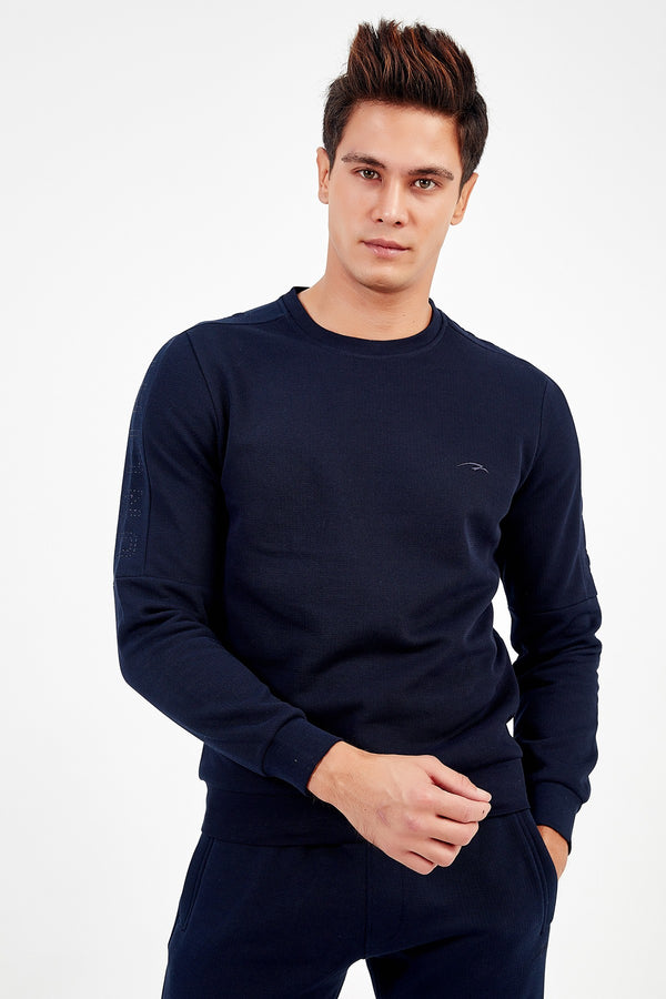 Comfort Erkek Bisiklet Yaka Lacivert Sweatshirt