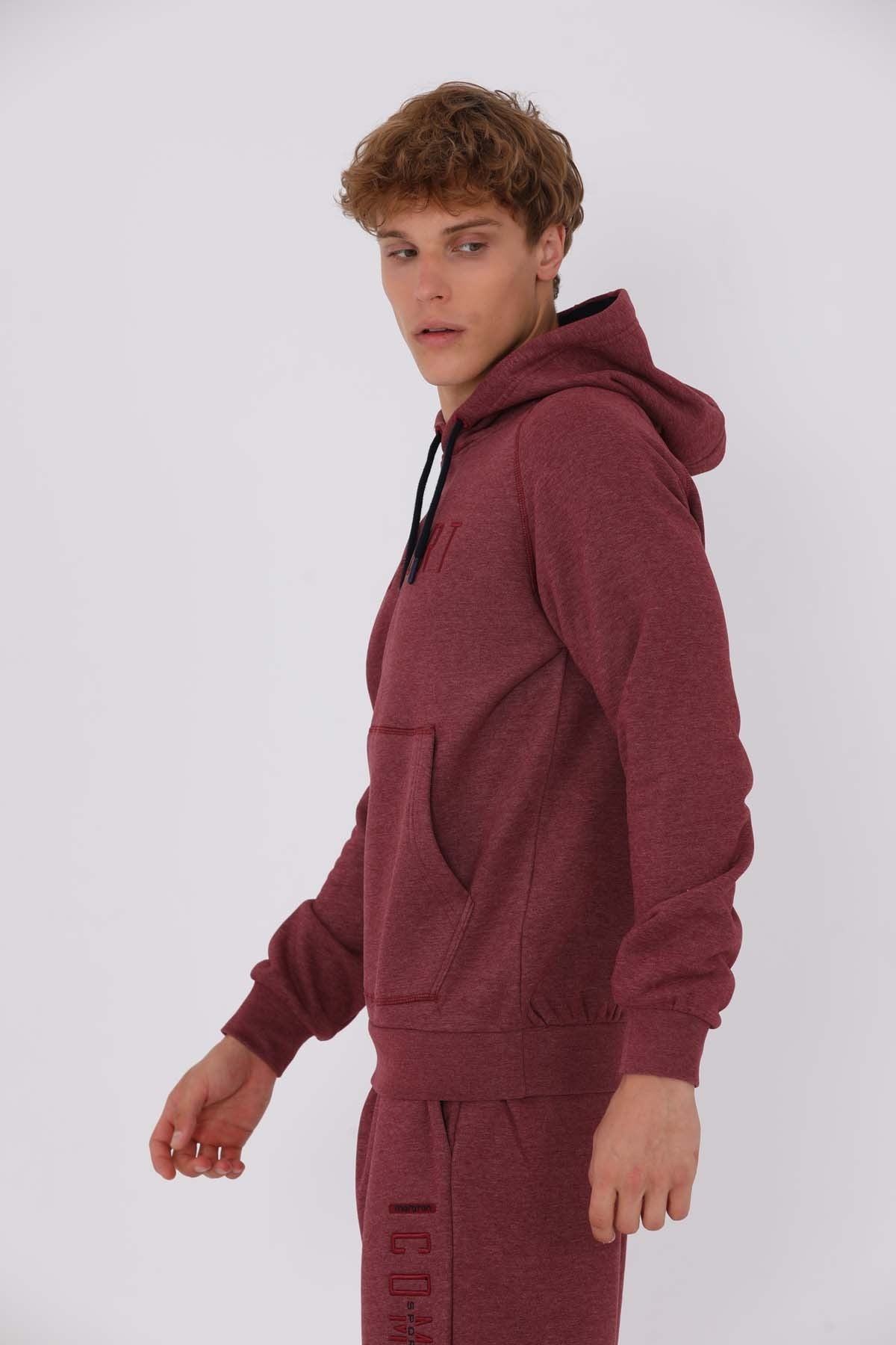 Regular Erkek Kapüşonlu Bordo Sweatshirt