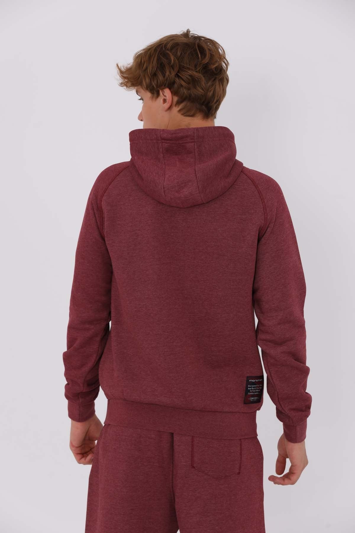 Regular Erkek Kapüşonlu Bordo Sweatshirt