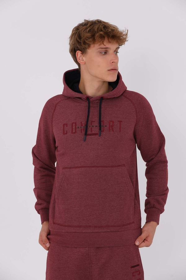 Regular Erkek Kapüşonlu Bordo Sweatshirt