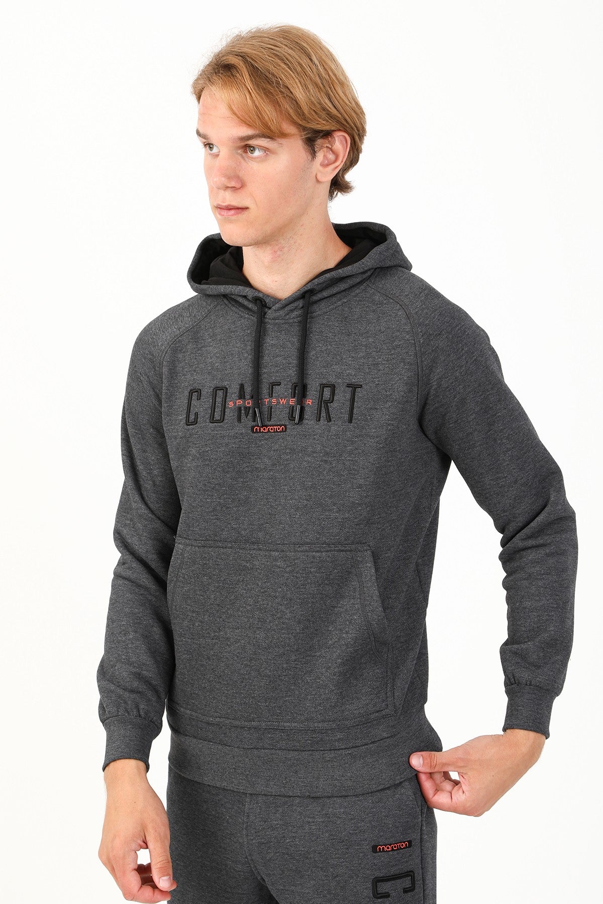 Regular Erkek Kapüşonlu Siyah Sweatshirt