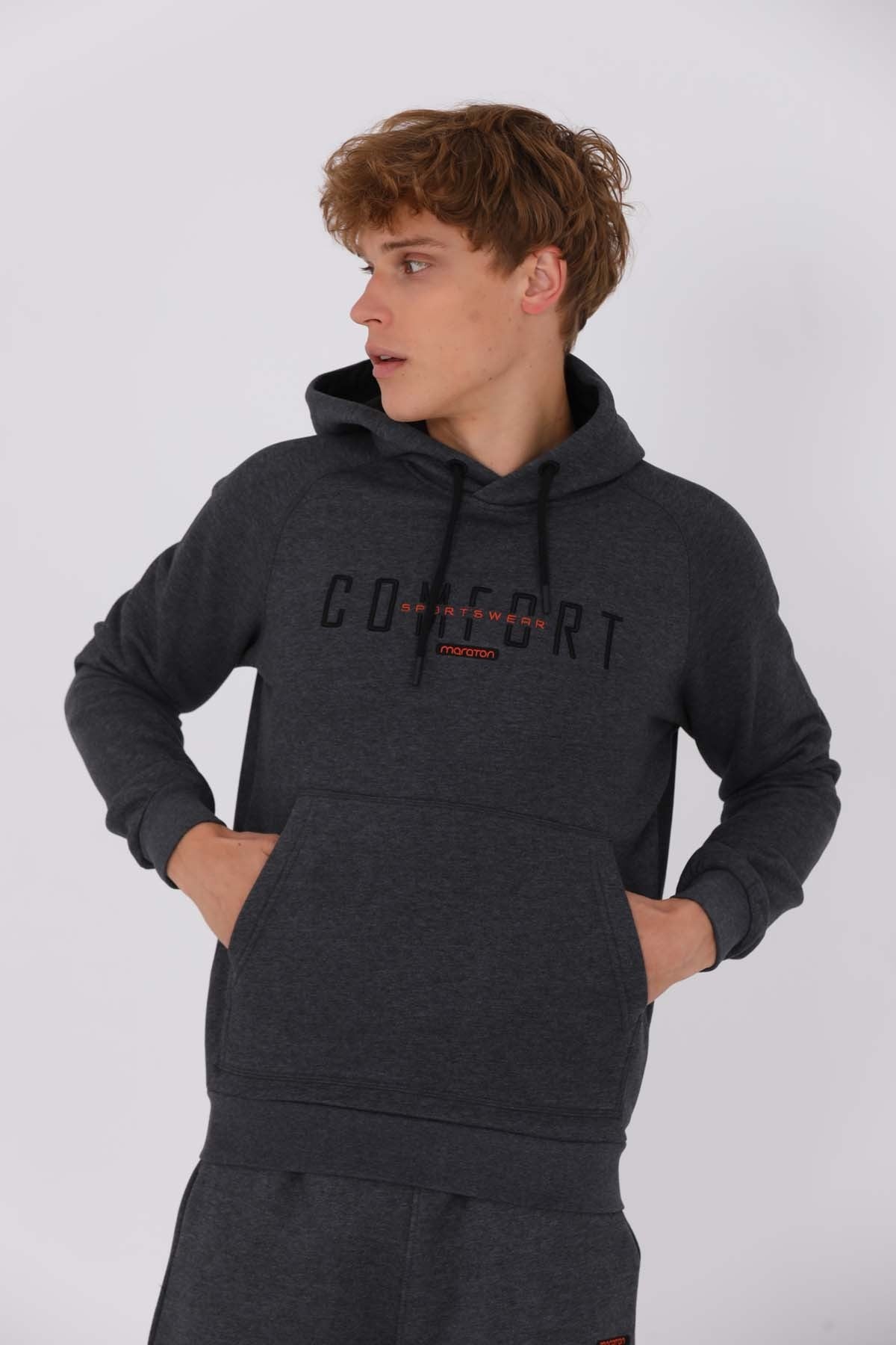 Regular Erkek Kapüşonlu Siyah Sweatshirt