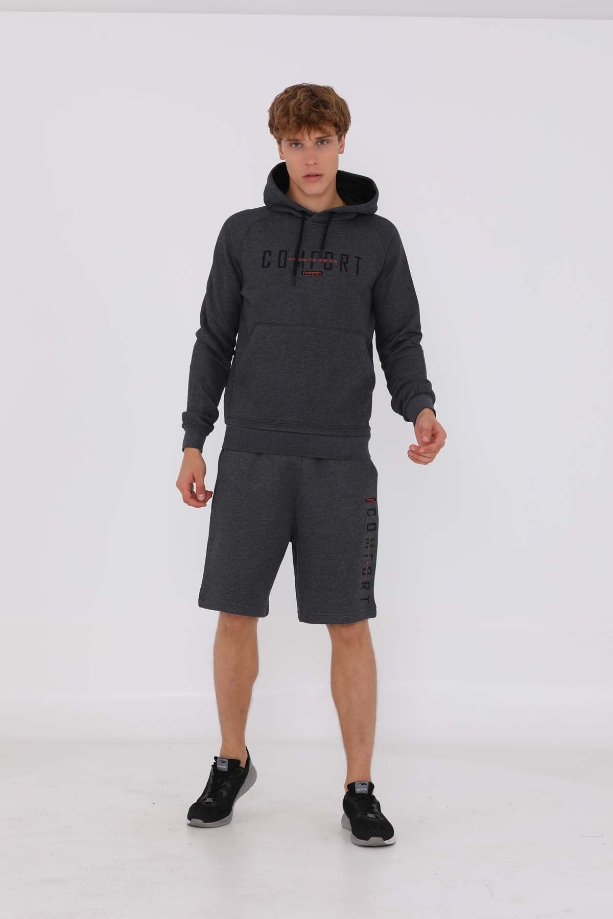 Regular Erkek Kapüşonlu Siyah Sweatshirt