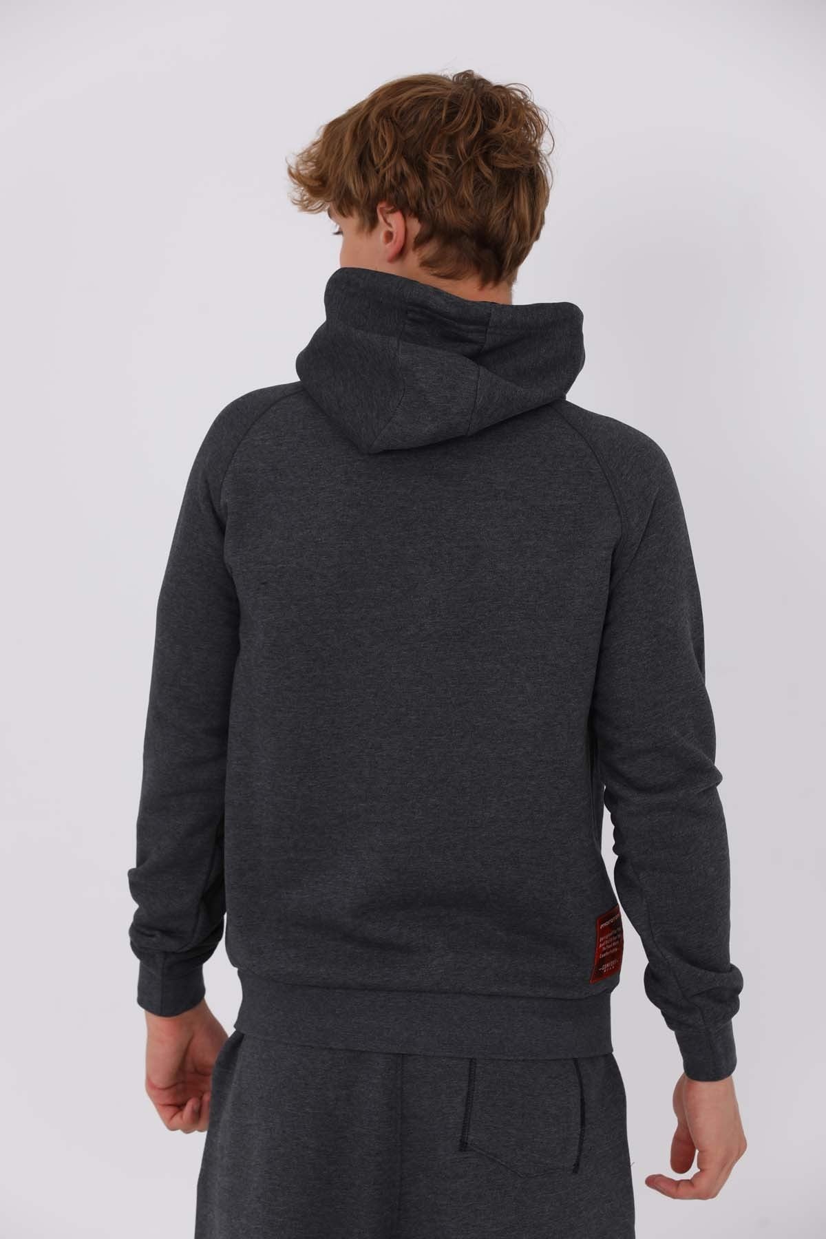 Regular Erkek Kapüşonlu Siyah Sweatshirt