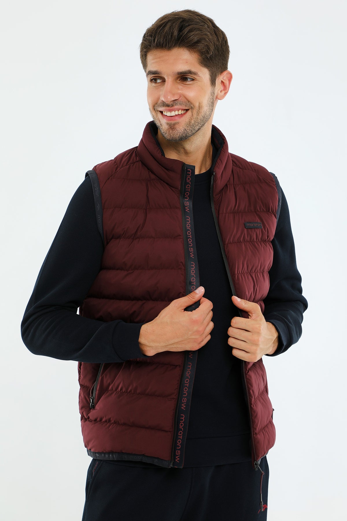 Regular Erkek Dik Yaka Bordo Yelek
