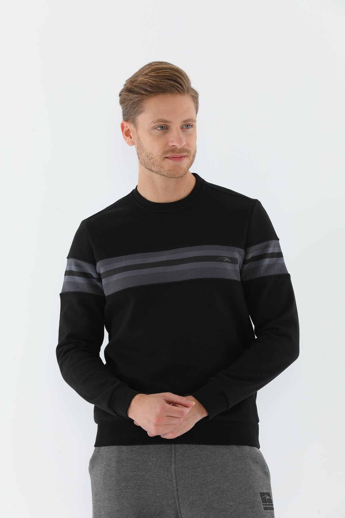 Regular Erkek Bisiklet Yaka Siyah Sweatshirt