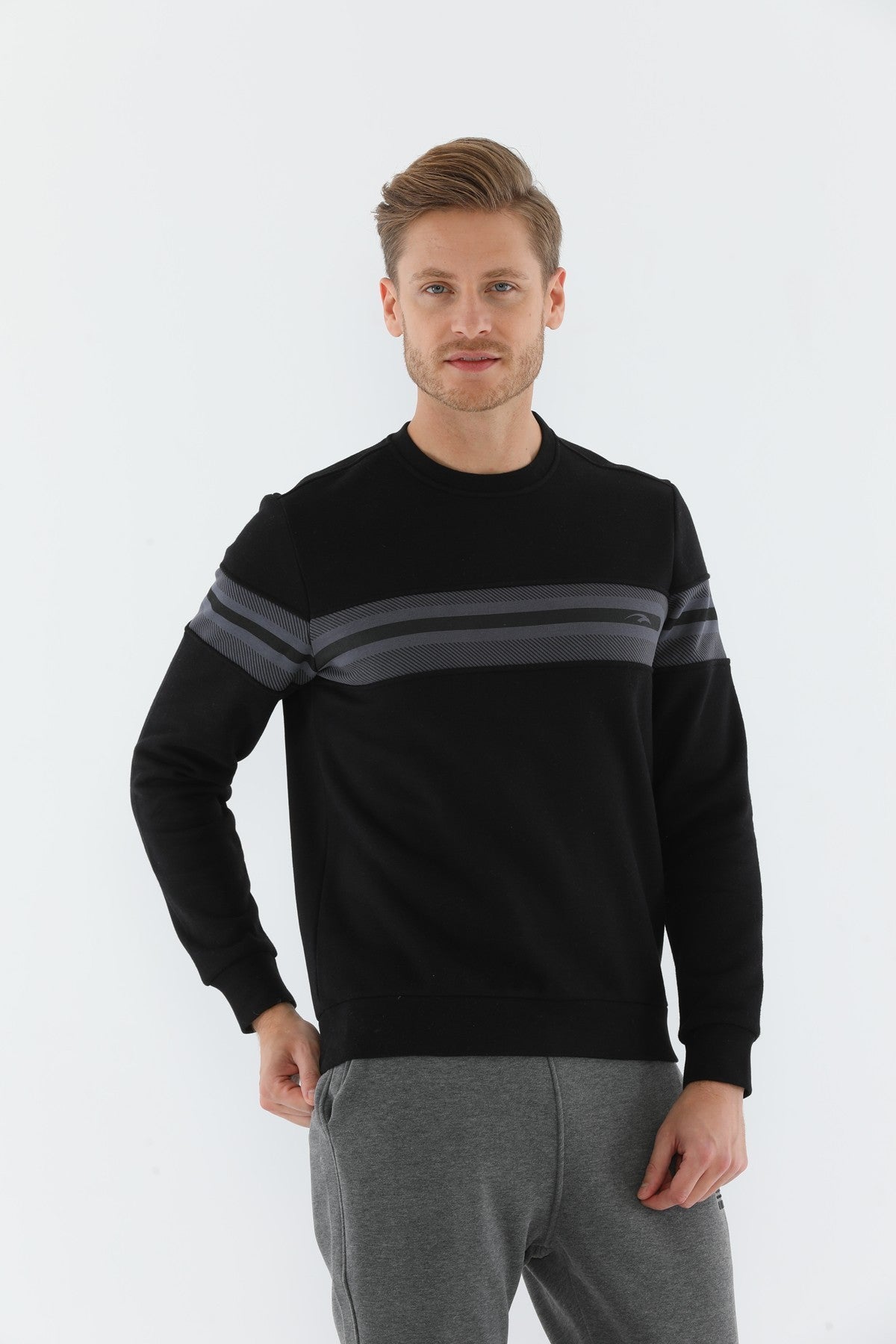 Regular Erkek Bisiklet Yaka Siyah Sweatshirt