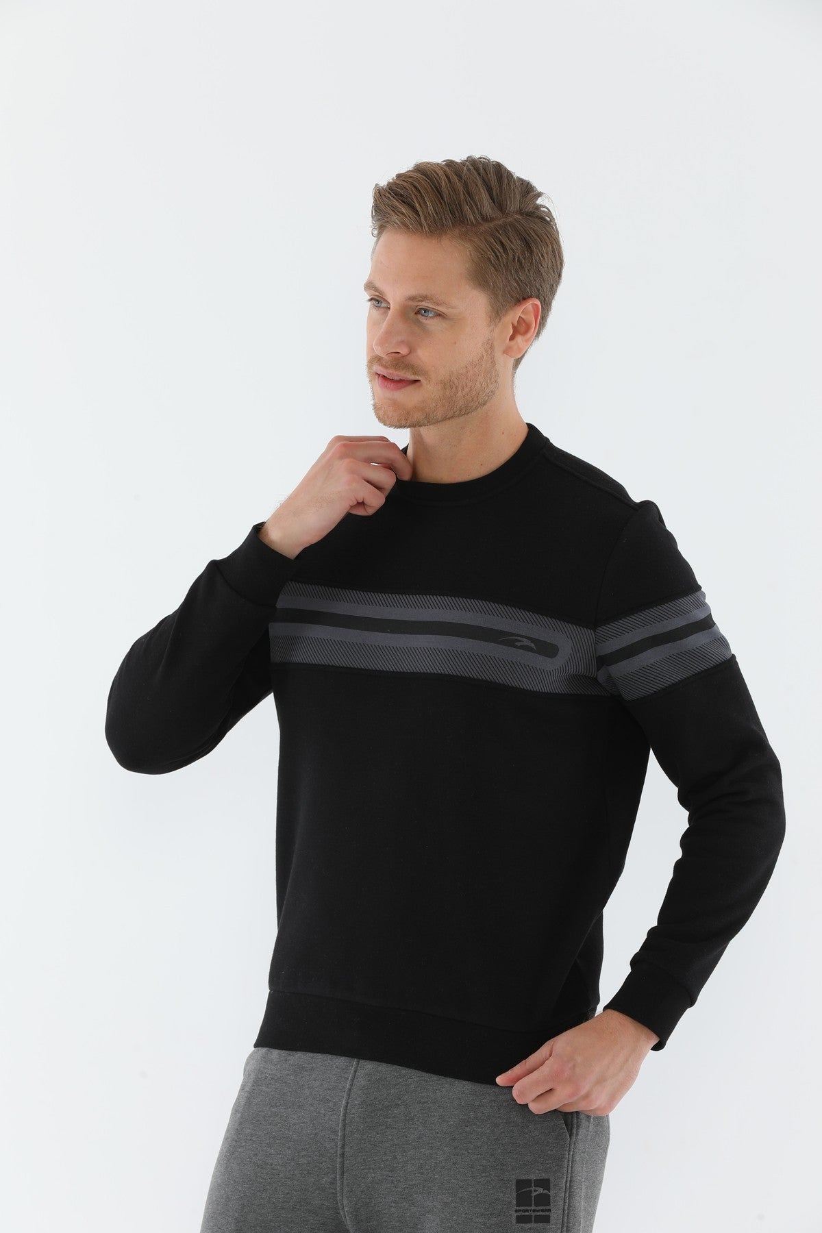 Regular Erkek Bisiklet Yaka Siyah Sweatshirt