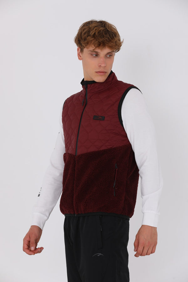 Regular Erkek Dik Yaka Bordo Yelek