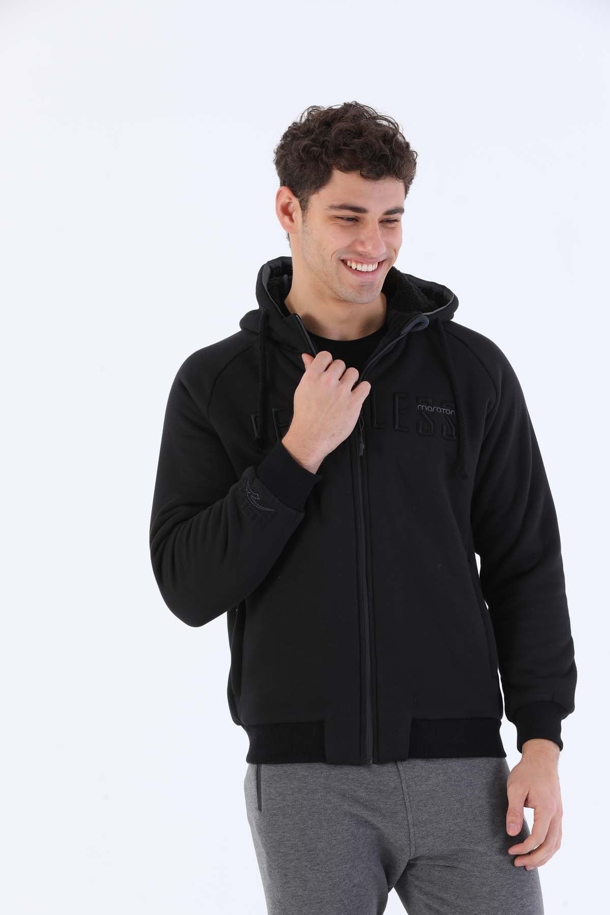 Comfort Erkek Kapüşonlu Siyah Eşofman Üstü