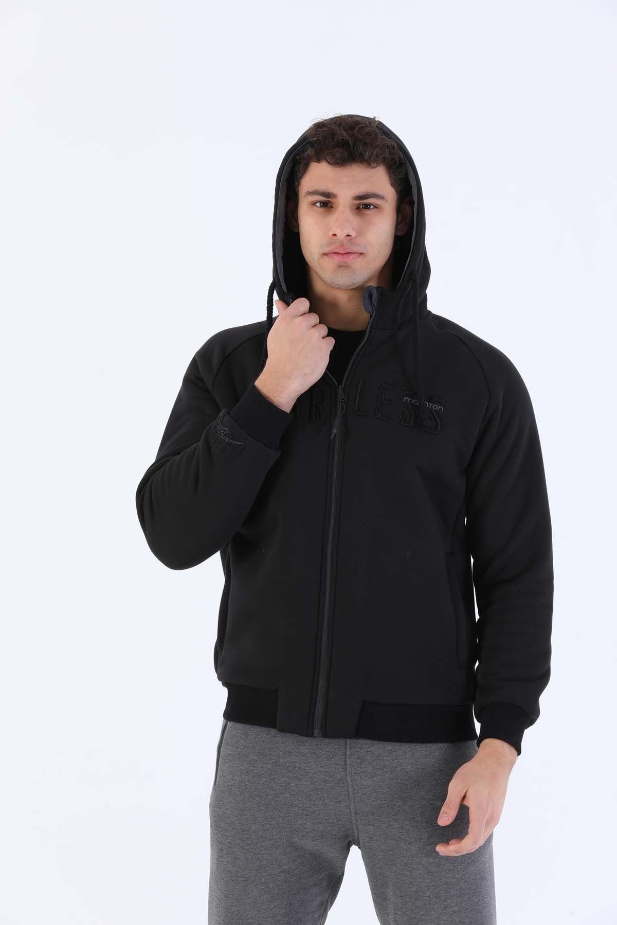Comfort Erkek Kapüşonlu Siyah Eşofman Üstü