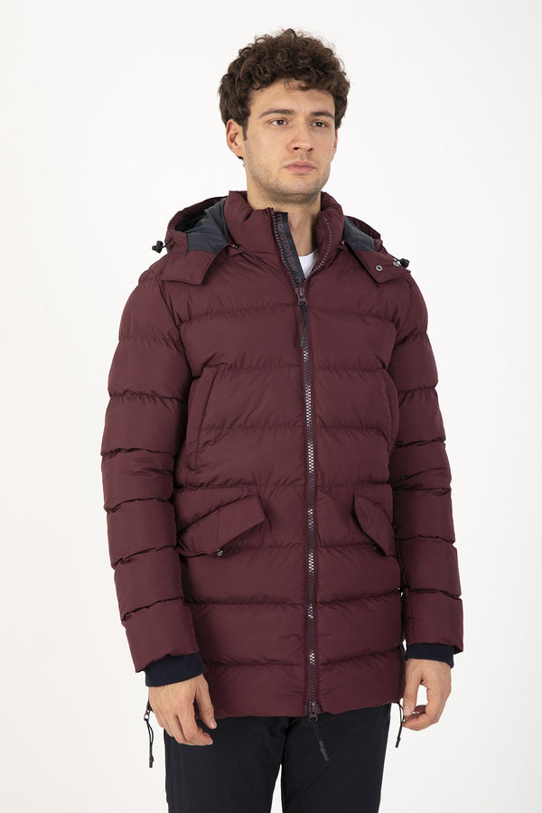 Regular Erkek Kapüşonlu Bordo Mont