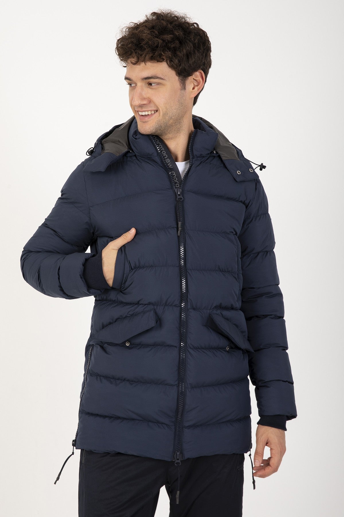 Regular Erkek Kapüşonlu Lacivert Mont