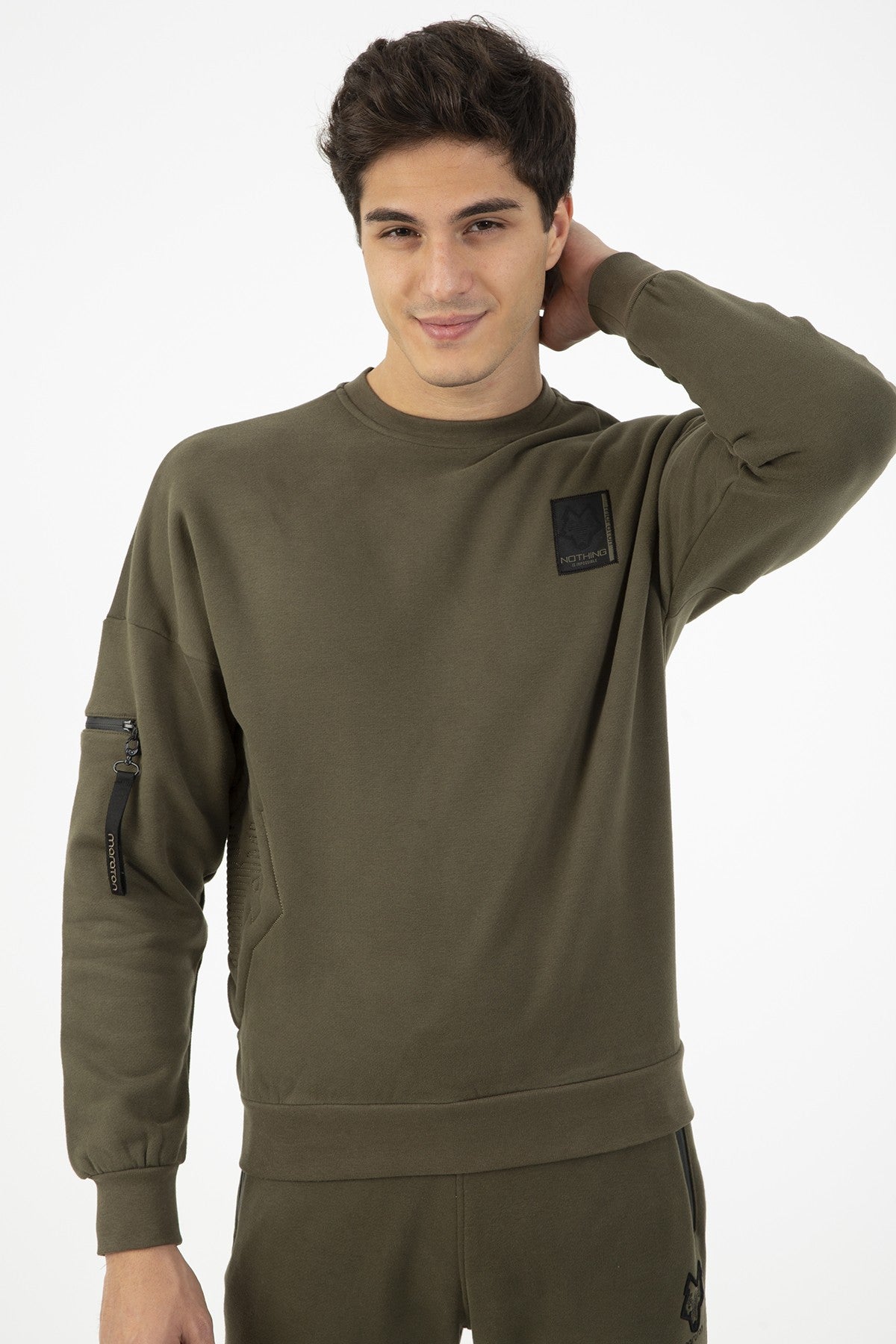 Comfort Erkek Bisiklet Yaka Haki Sweatshirt
