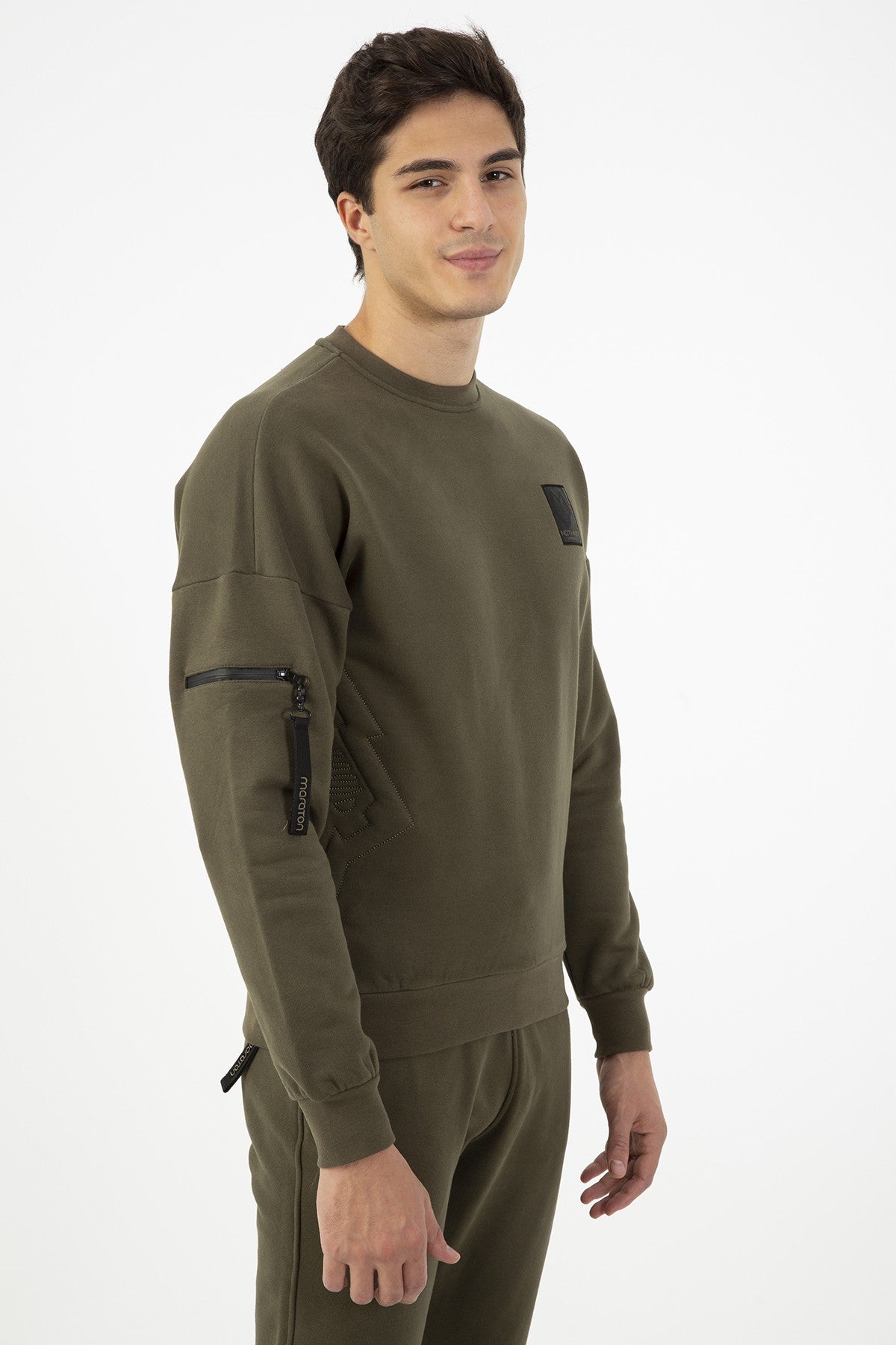 Comfort Erkek Bisiklet Yaka Haki Sweatshirt