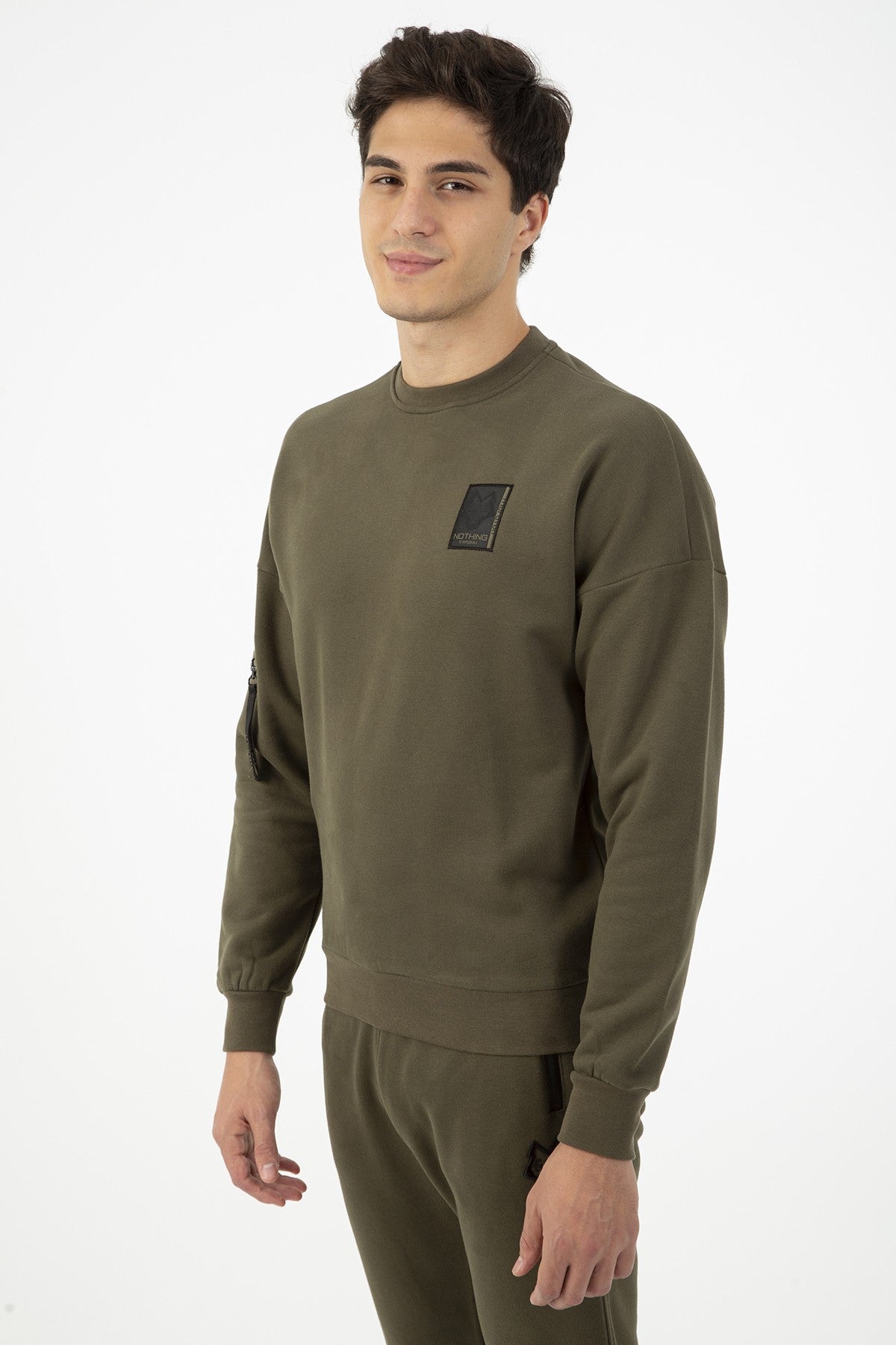 Comfort Erkek Bisiklet Yaka Haki Sweatshirt