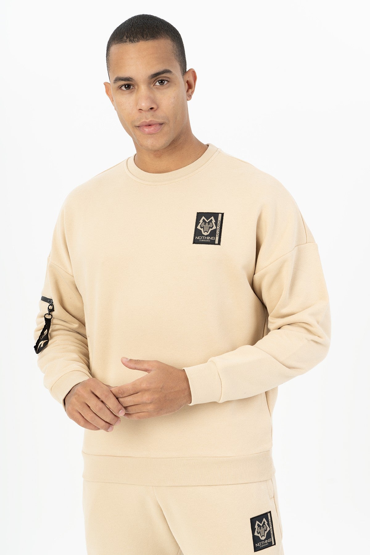 Comfort Erkek Bisiklet Yaka Taş Sweatshirt