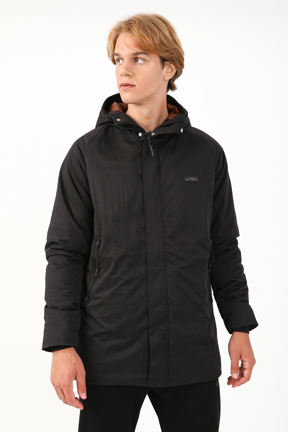Regular Erkek Kapüşonlu Siyah Parka