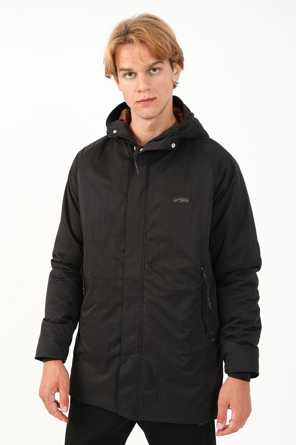 Regular Erkek Kapüşonlu Siyah Parka