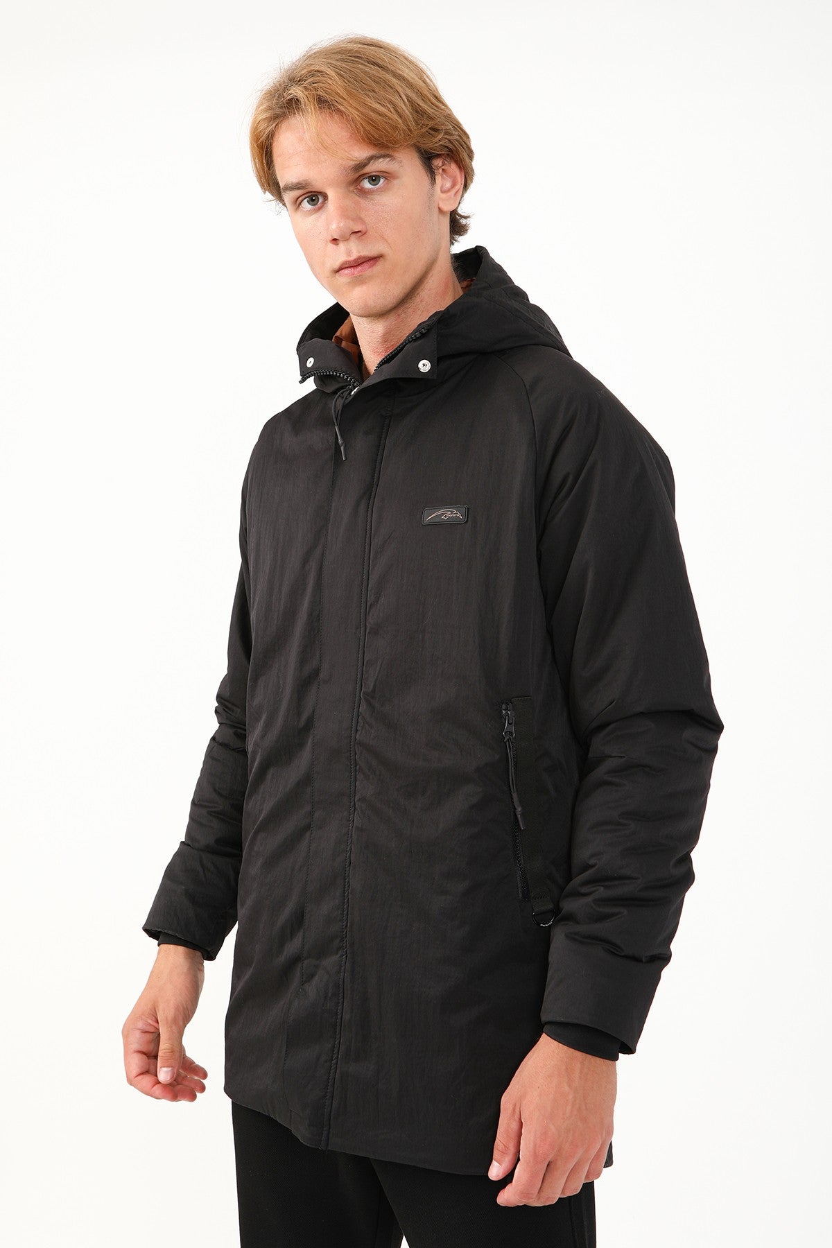 Regular Erkek Kapüşonlu Siyah Parka