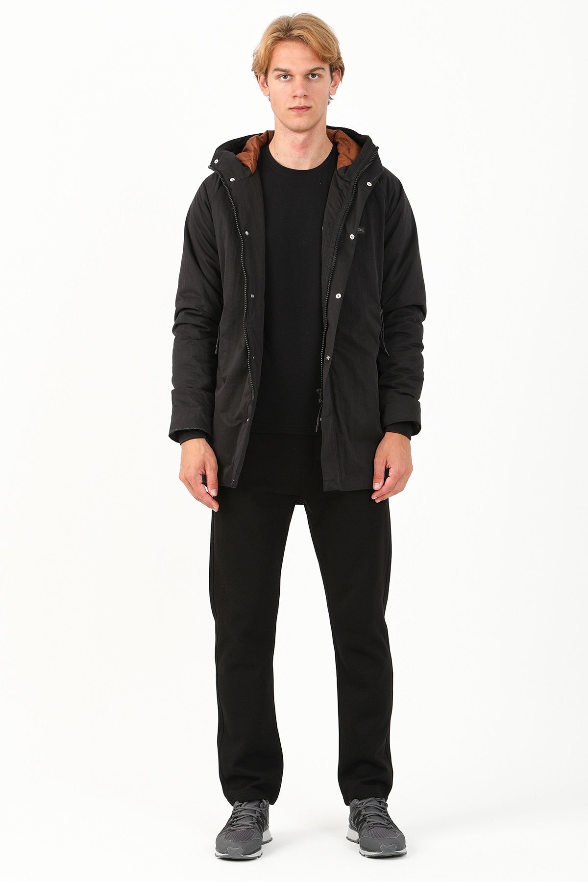 Regular Erkek Kapüşonlu Siyah Parka
