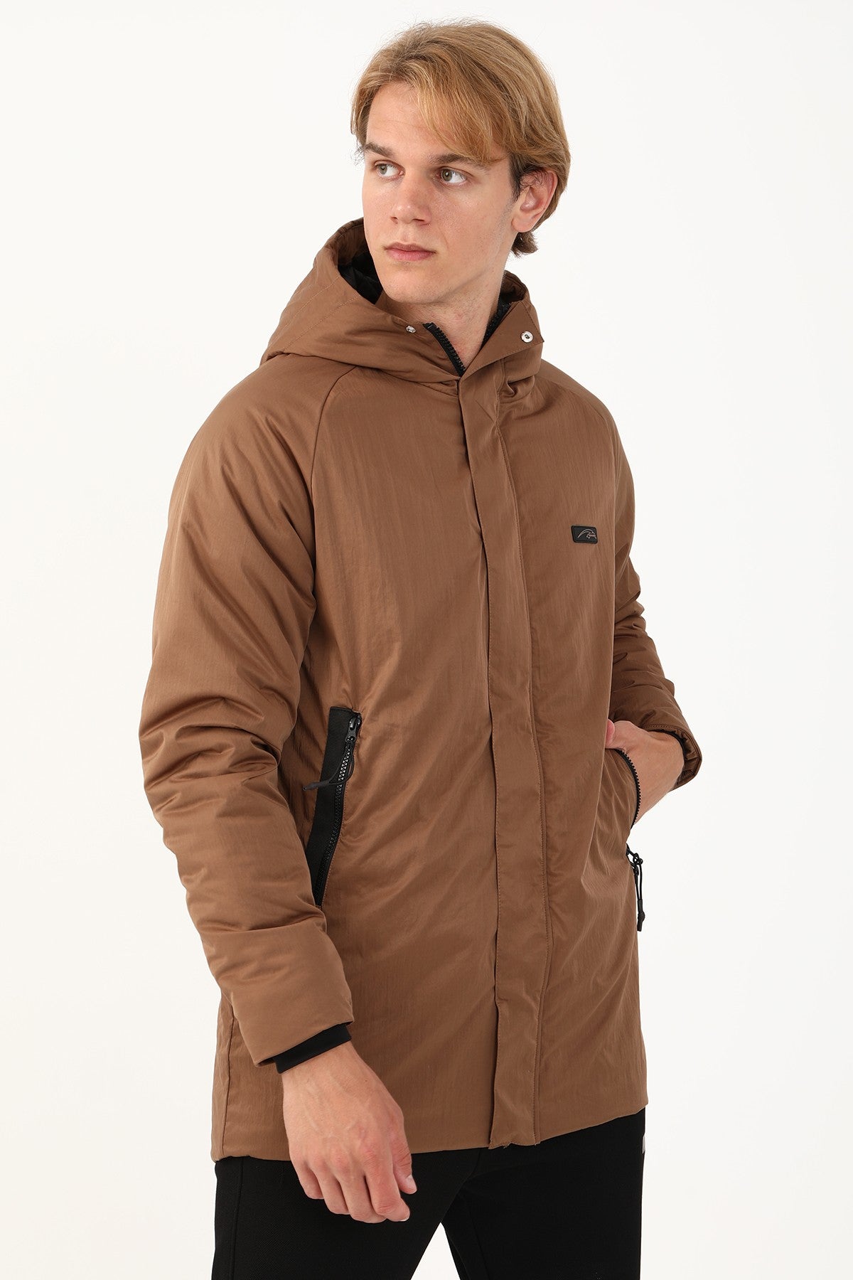 Regular Erkek Kapüşonlu Kahverengi Parka
