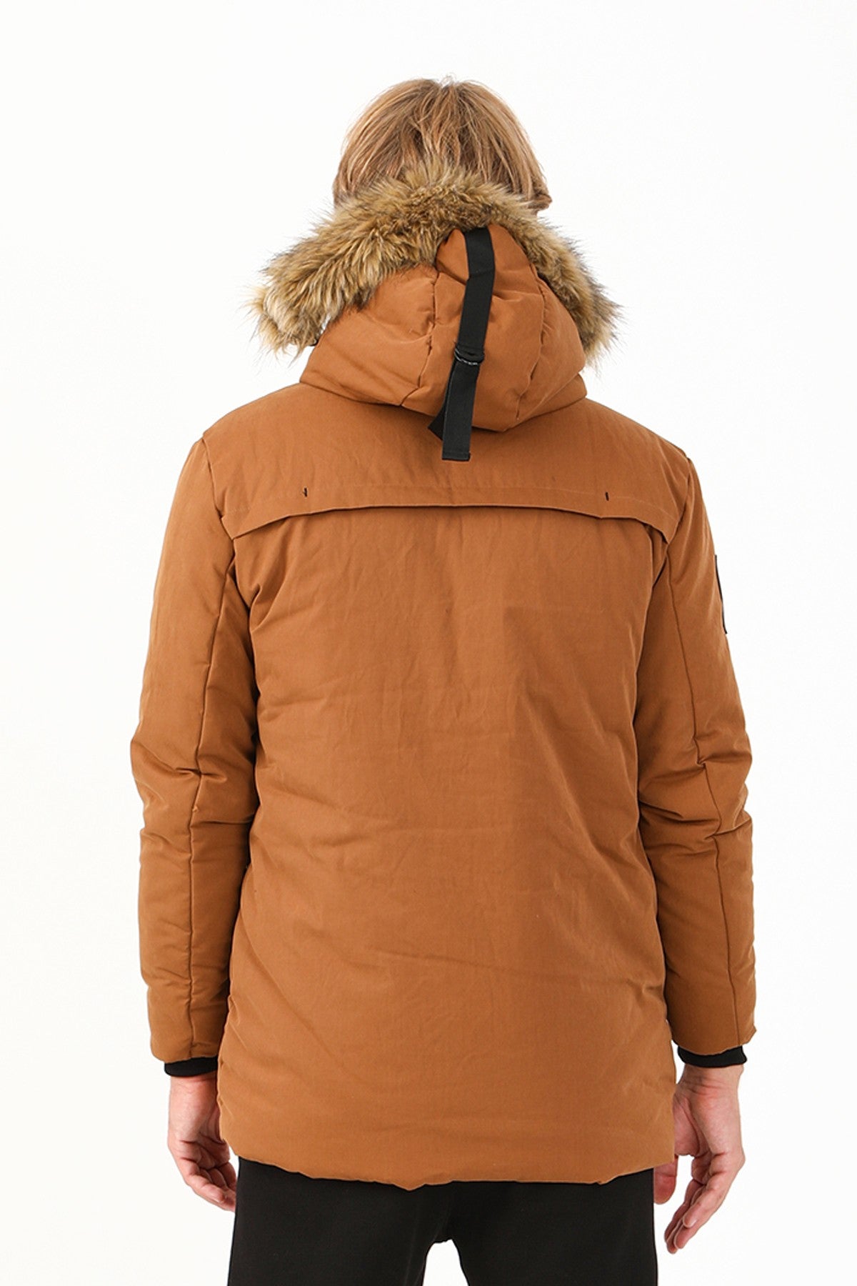 Regular Erkek Kapüşonlu Koyu Bej Parka
