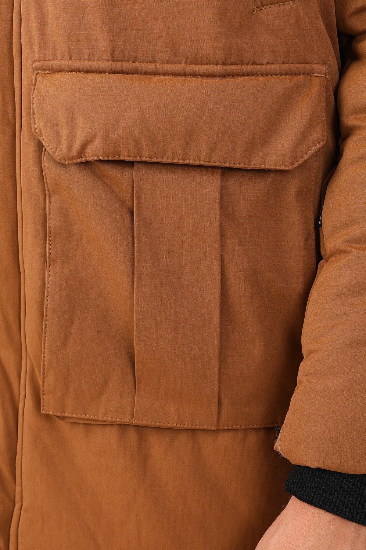 Regular Erkek Kapüşonlu Koyu Bej Parka