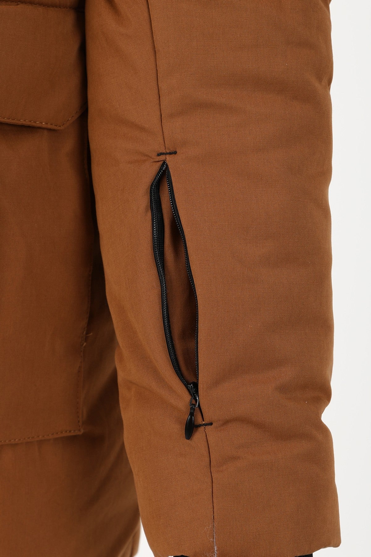 Regular Erkek Kapüşonlu Koyu Bej Parka
