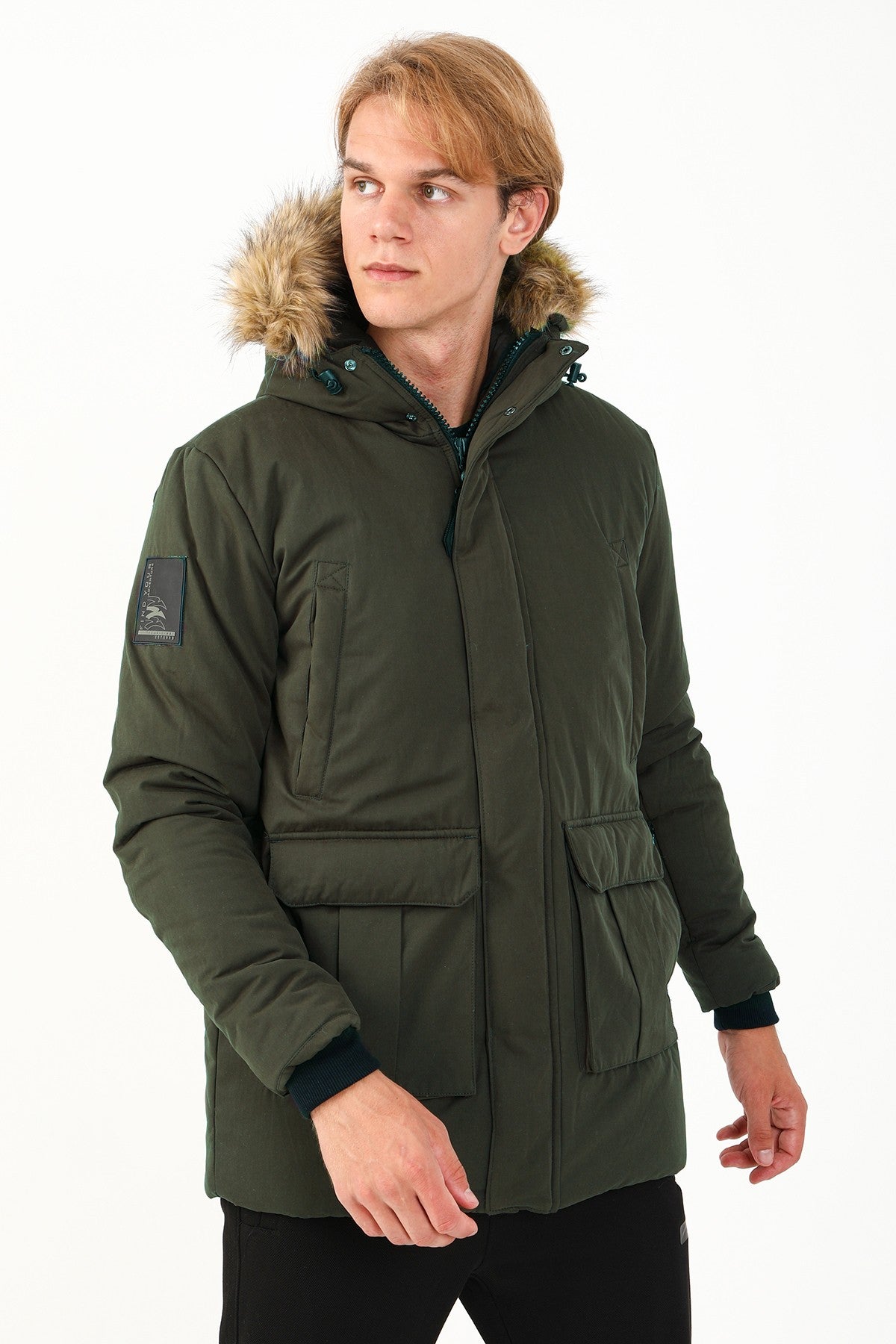 Regular Erkek Kapüşonlu Haki Parka