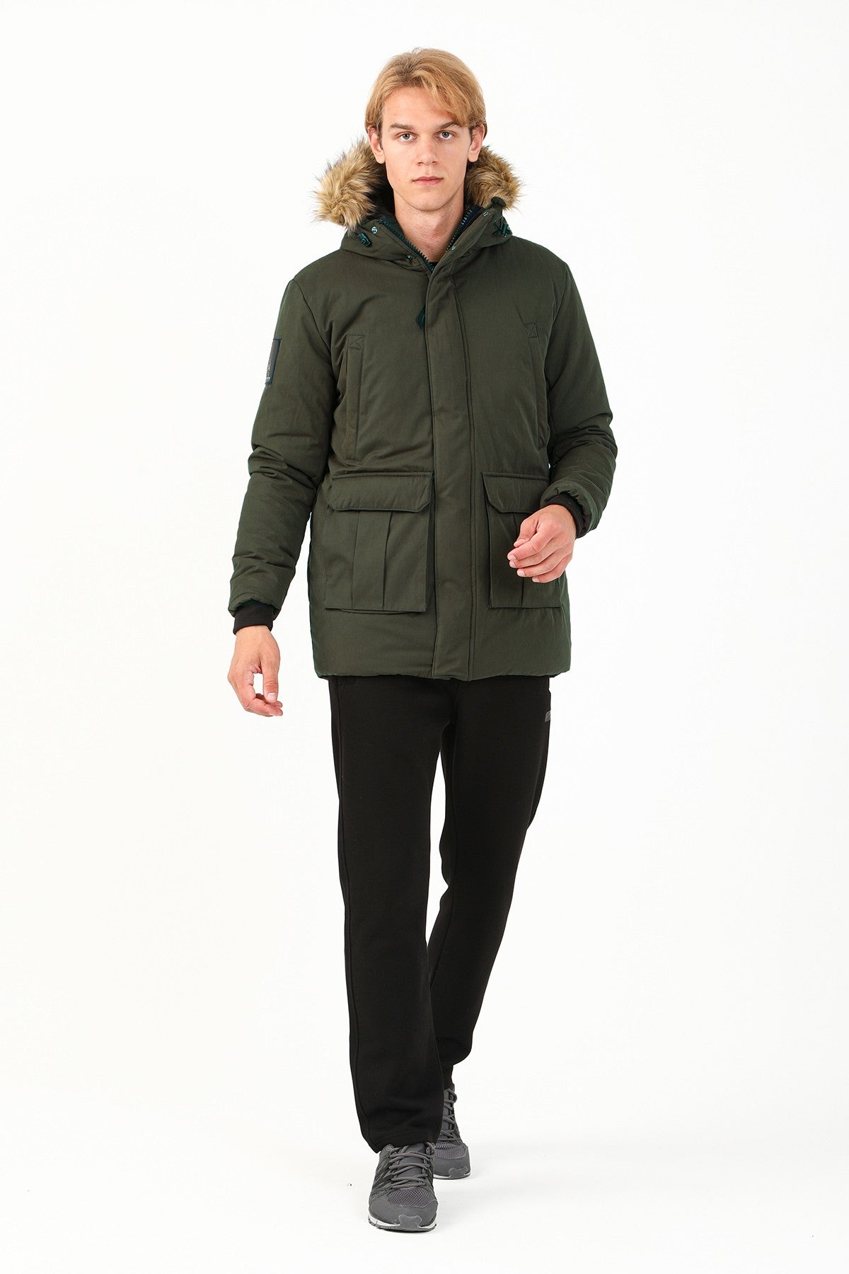 Regular Erkek Kapüşonlu Haki Parka