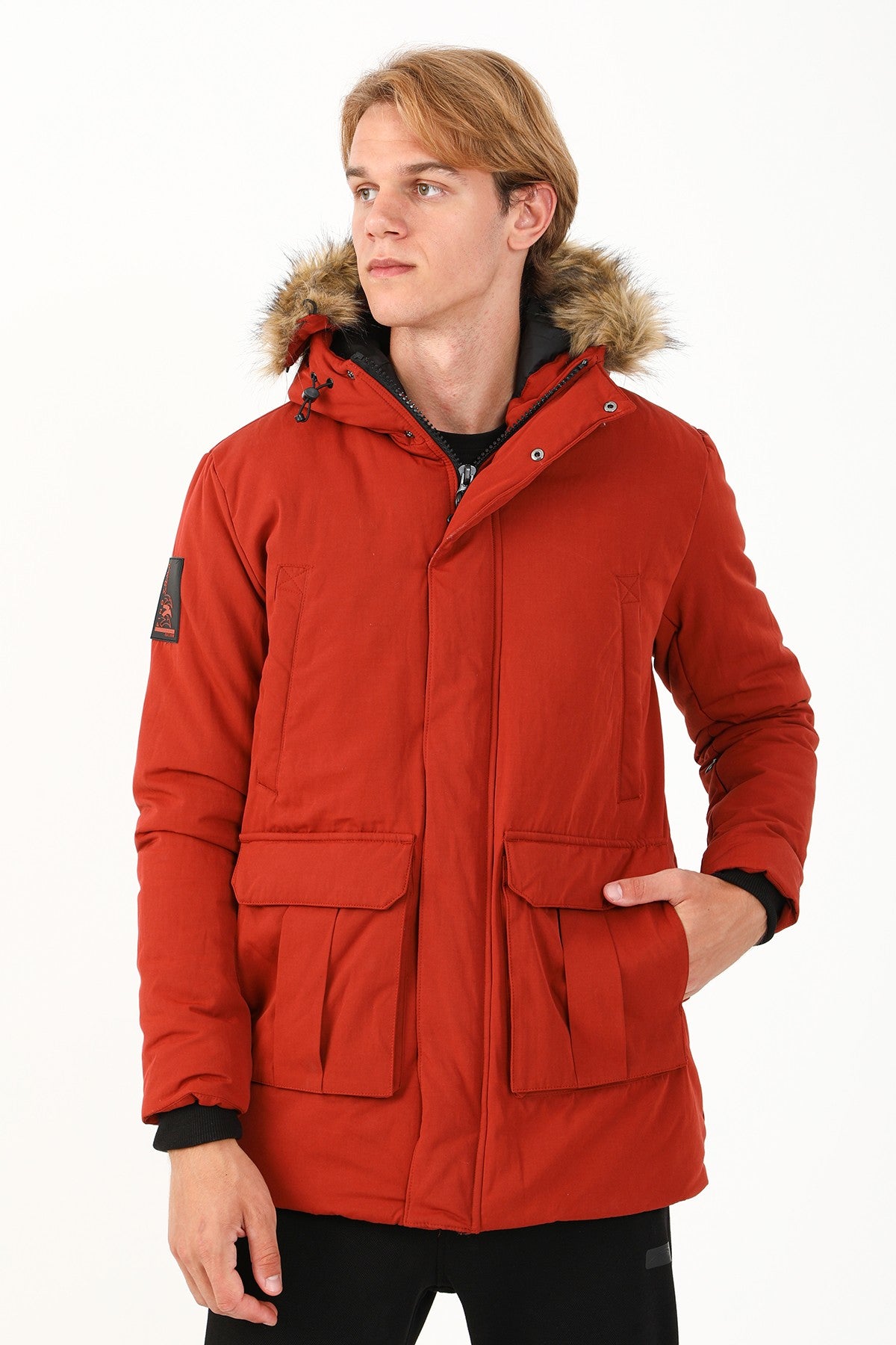 Regular Erkek Kapüşonlu Kiremit Parka
