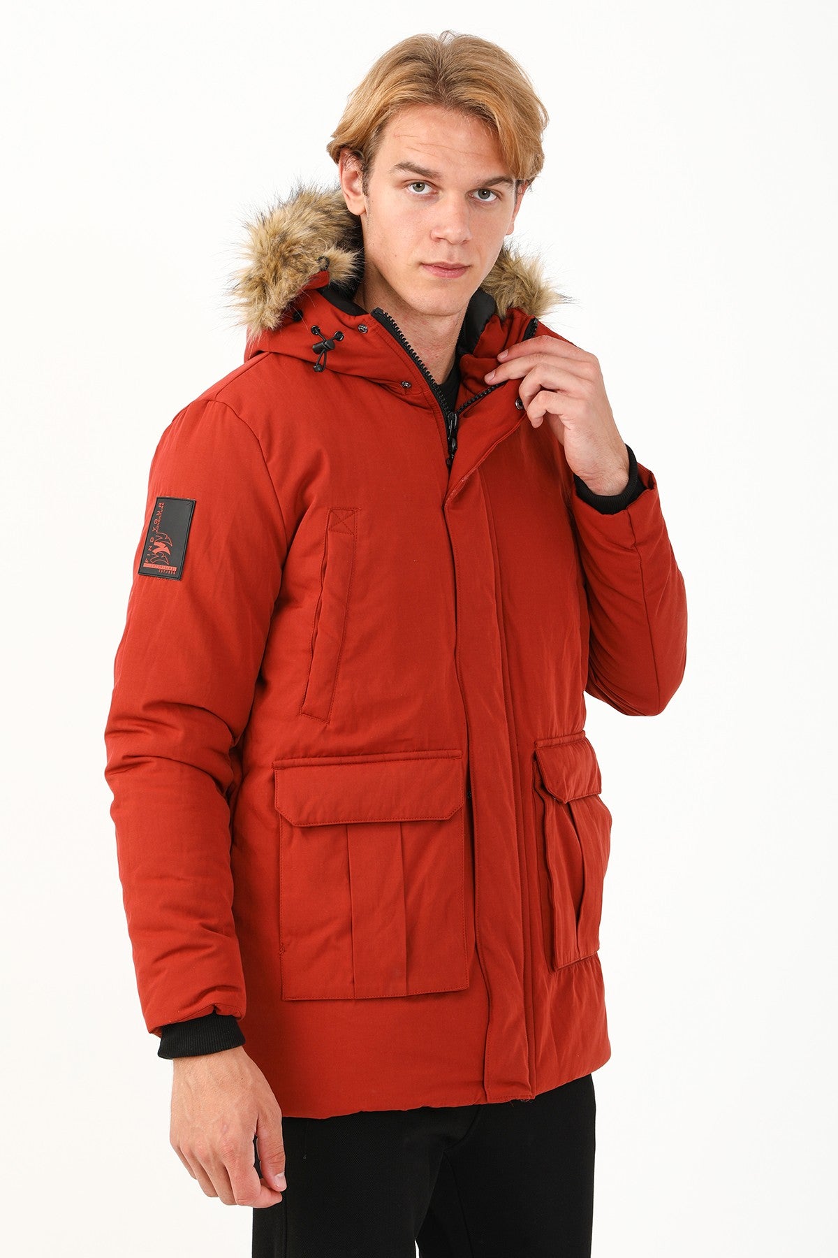 Regular Erkek Kapüşonlu Kiremit Parka