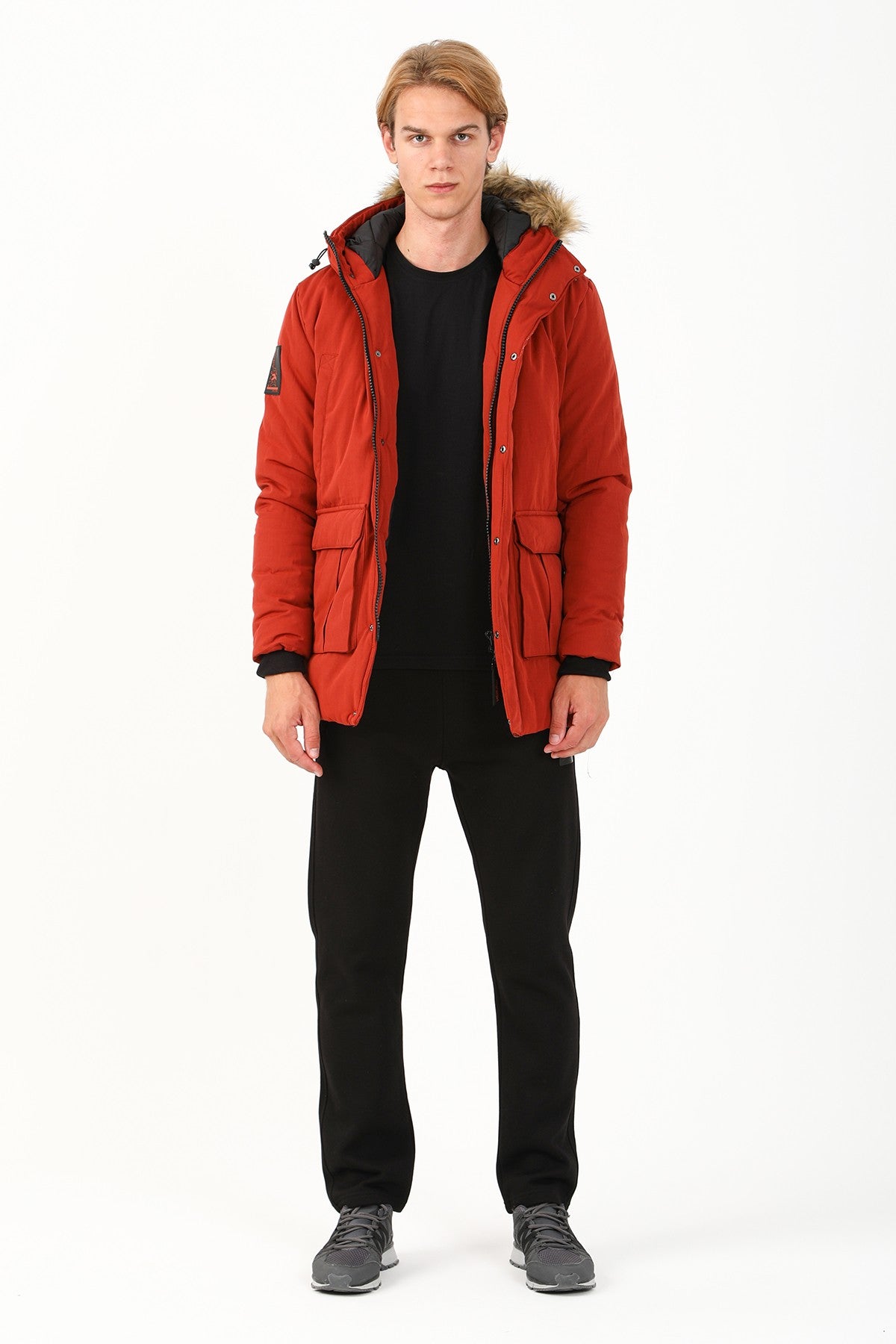 Regular Erkek Kapüşonlu Kiremit Parka