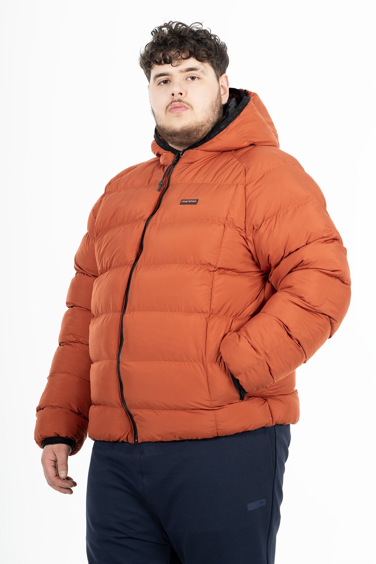 Büyük Beden Erkek Kapüşonlu Kiremit Mont