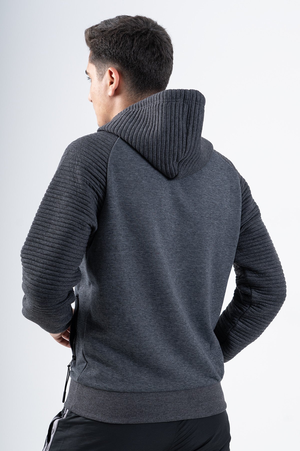 Regular Erkek Kapüşonlu Siyah Sweatshirt