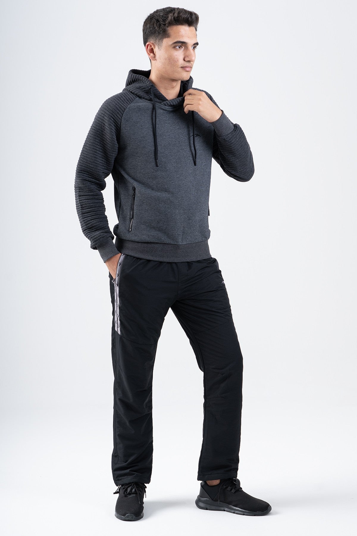 Regular Erkek Kapüşonlu Siyah Sweatshirt