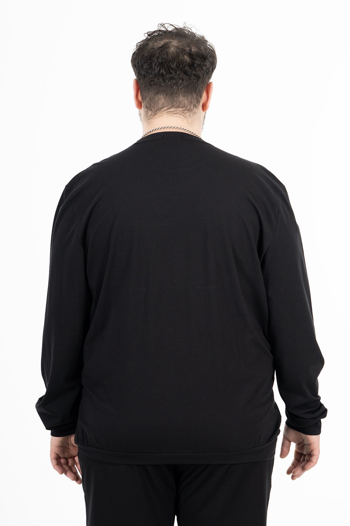 Büyük Beden Erkek Bisiklet Yaka Siyah Sweatshirt