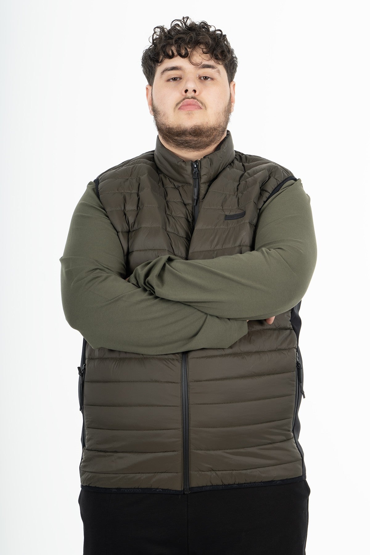 Büyük Beden Erkek Dik Yaka Haki Yelek