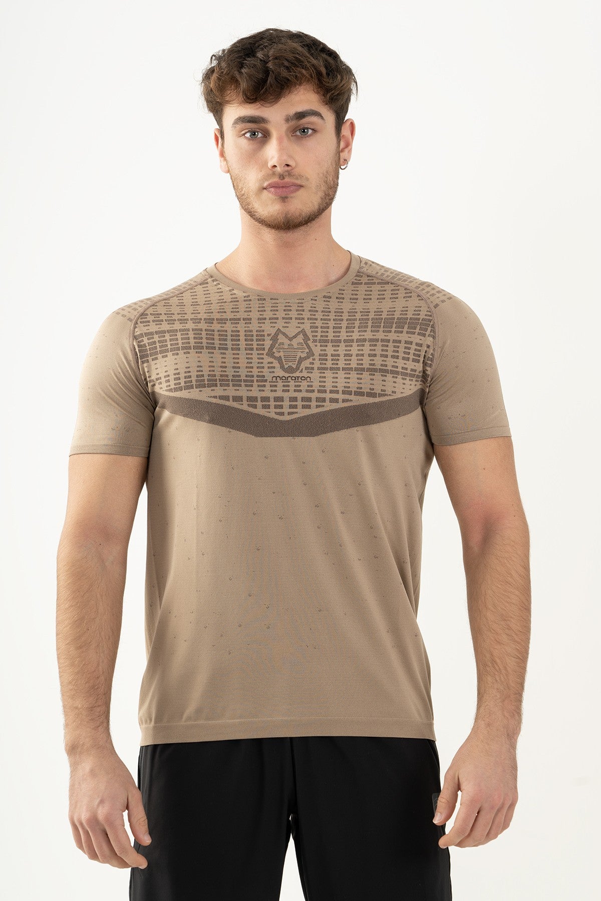 SlimFit Erkek Bisiklet Yaka Bej T-shirt