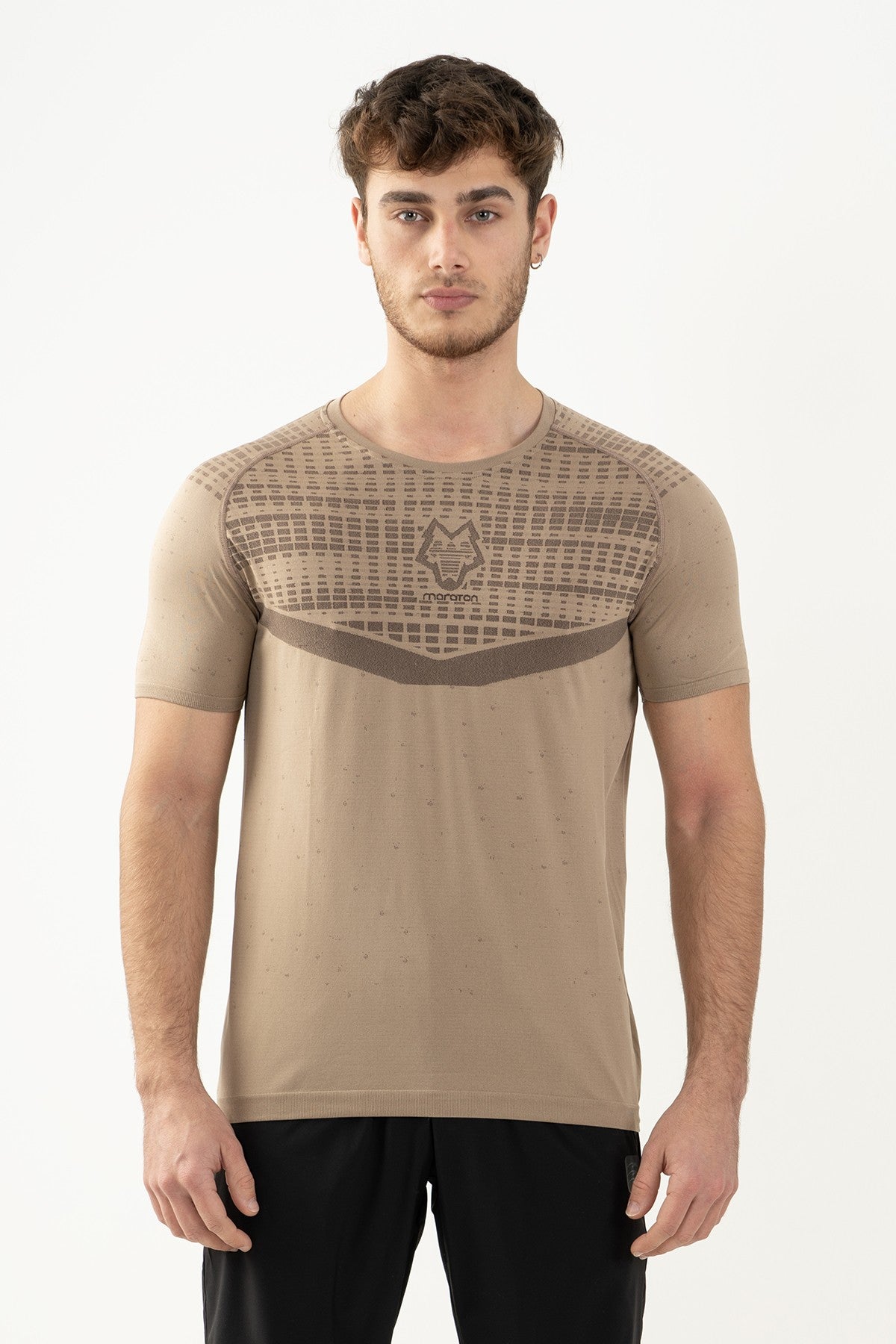 SlimFit Erkek Bisiklet Yaka Bej T-shirt