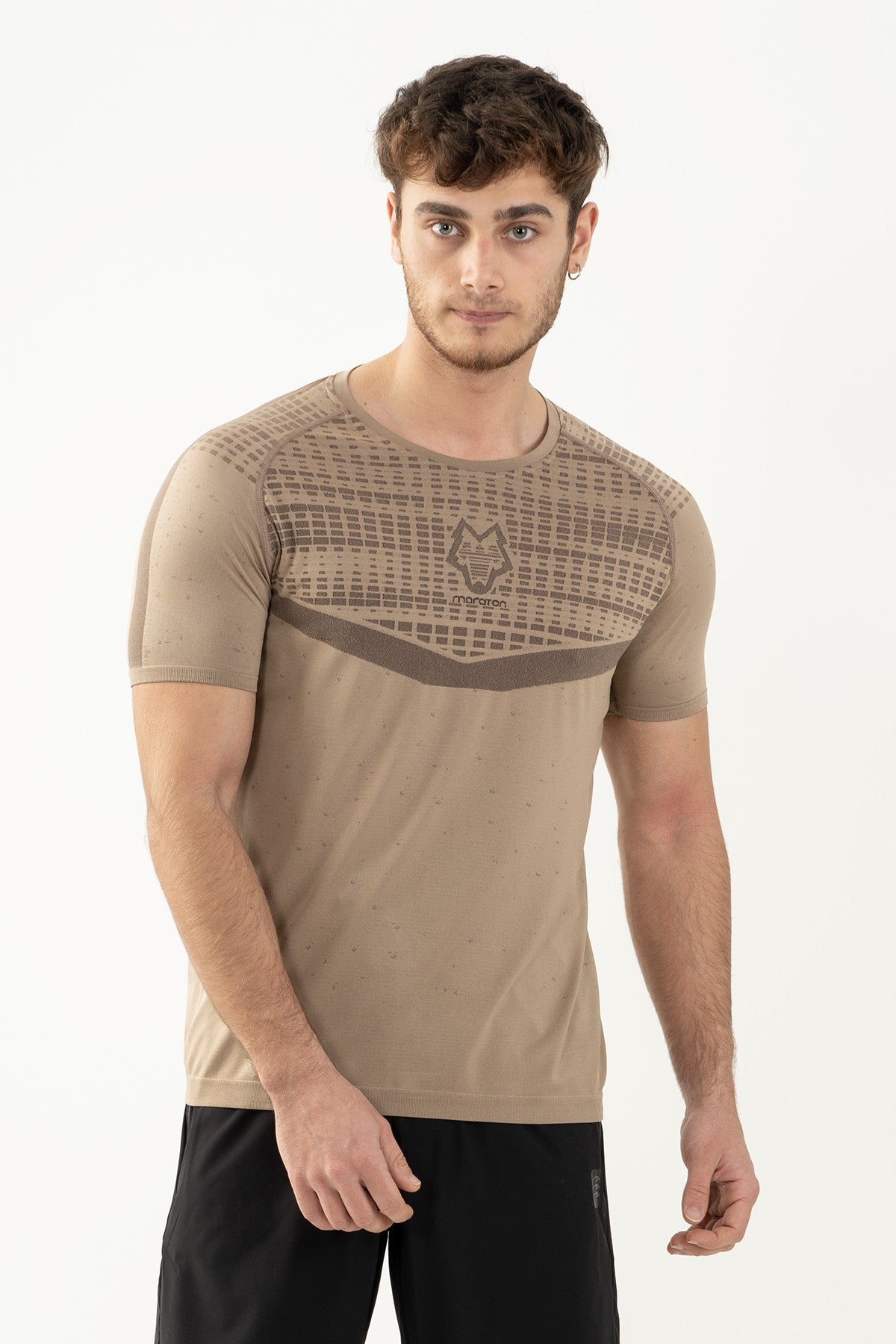 SlimFit Erkek Bisiklet Yaka Bej T-shirt